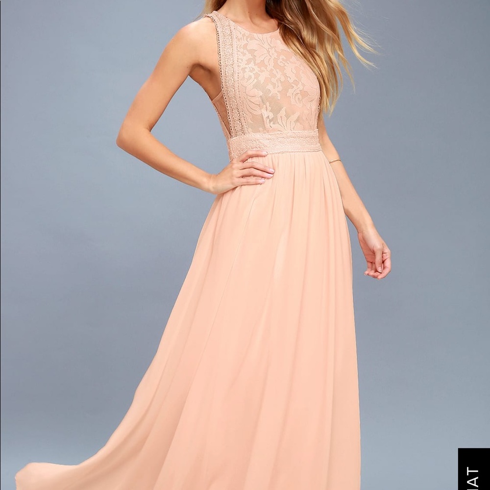 LuLu’s Forever&Always Blush Pink Lace Maxi Dress